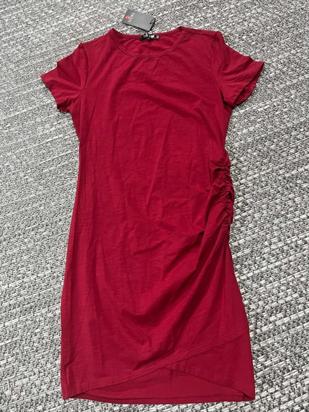 Yacun | Burgundy Ruched Mini T-Shirt Short Sleeve Dress